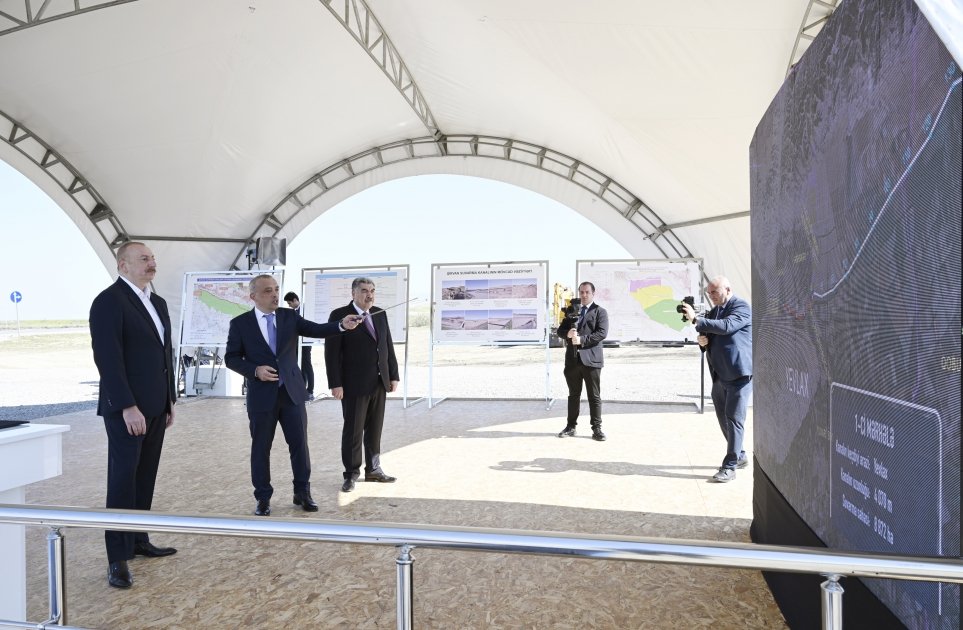 President Ilham Aliyev lays foundation stone for Shirvan irrigation canal in Hajigabul district (PHOTO/VIDEO)