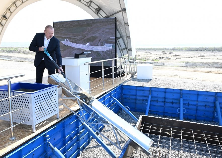 President Ilham Aliyev lays foundation stone for Shirvan irrigation canal in Hajigabul district (PHOTO/VIDEO)