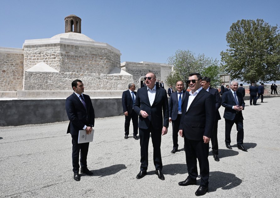 President Ilham Aliyev, President Sadyr Zhaparov view construction work done at Panahali Khan Palace, Imarat complex in Aghdam (PHOTO)