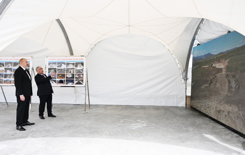 President Ilham Aliyev inspects construction progress of Ahmadbayli-Fuzuli-Shusha highway, attends opening of first tunnel (PHOTO/VIDEO)