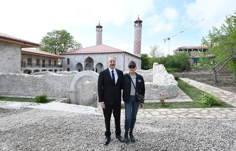President Ilham Aliyev, First Lady Mehriban Aliyeva review ongoing restoration work at Ashaghi Govhar Agha Mosque in Shusha (PHOTO/VIDEO)