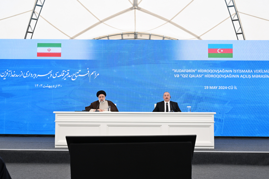 President Ilham Aliyev, President Ebrahim Raisi attend ceremony to commission "Khudafarin" hydroelectric complex and inaugurate "Giz Galasi" hydroelectric complex (PHOTO/VIDEO)