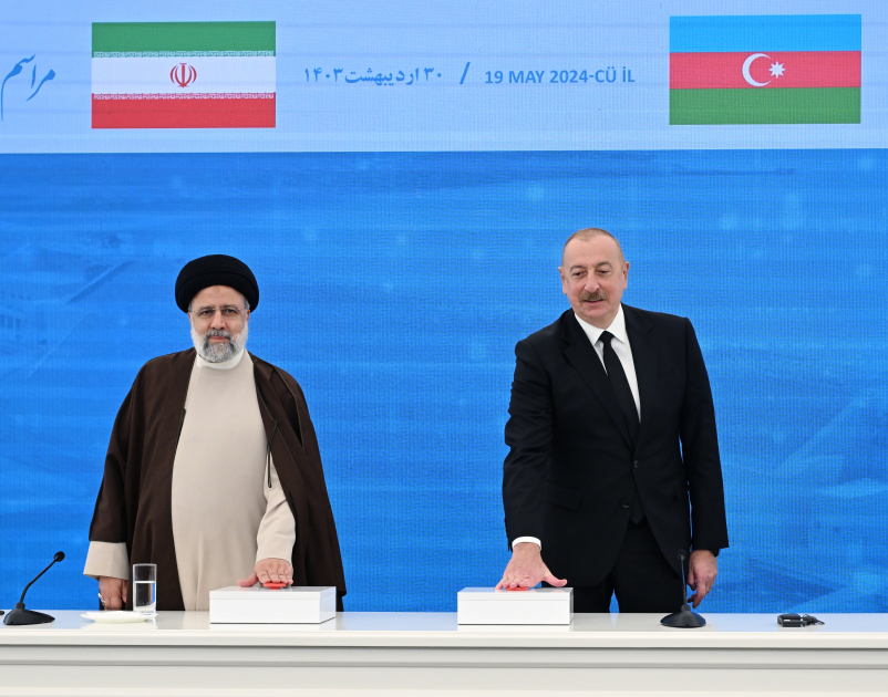 President Ilham Aliyev, President Ebrahim Raisi attend ceremony to commission "Khudafarin" hydroelectric complex and inaugurate "Giz Galasi" hydroelectric complex (PHOTO/VIDEO)