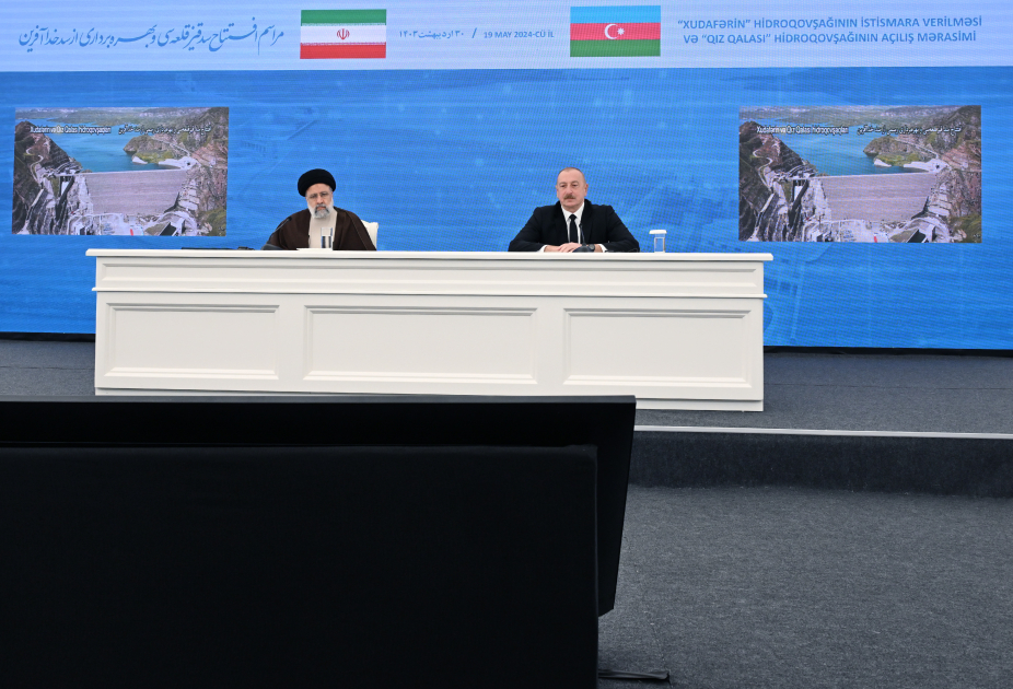 President Ilham Aliyev, President Ebrahim Raisi attend ceremony to commission "Khudafarin" hydroelectric complex and inaugurate "Giz Galasi" hydroelectric complex (PHOTO/VIDEO)