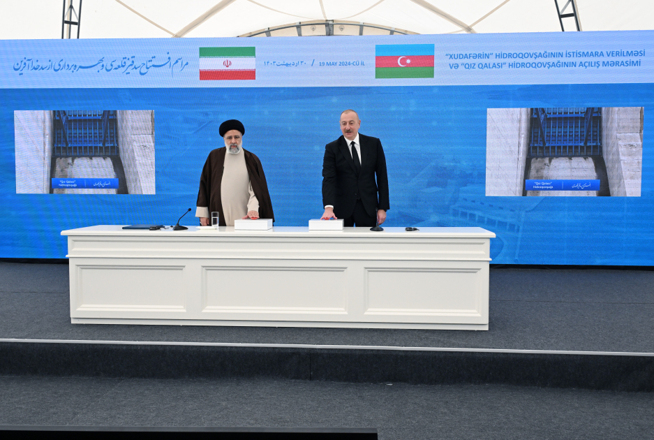 President Ilham Aliyev, President Ebrahim Raisi attend ceremony to commission "Khudafarin" hydroelectric complex and inaugurate "Giz Galasi" hydroelectric complex (PHOTO/VIDEO)