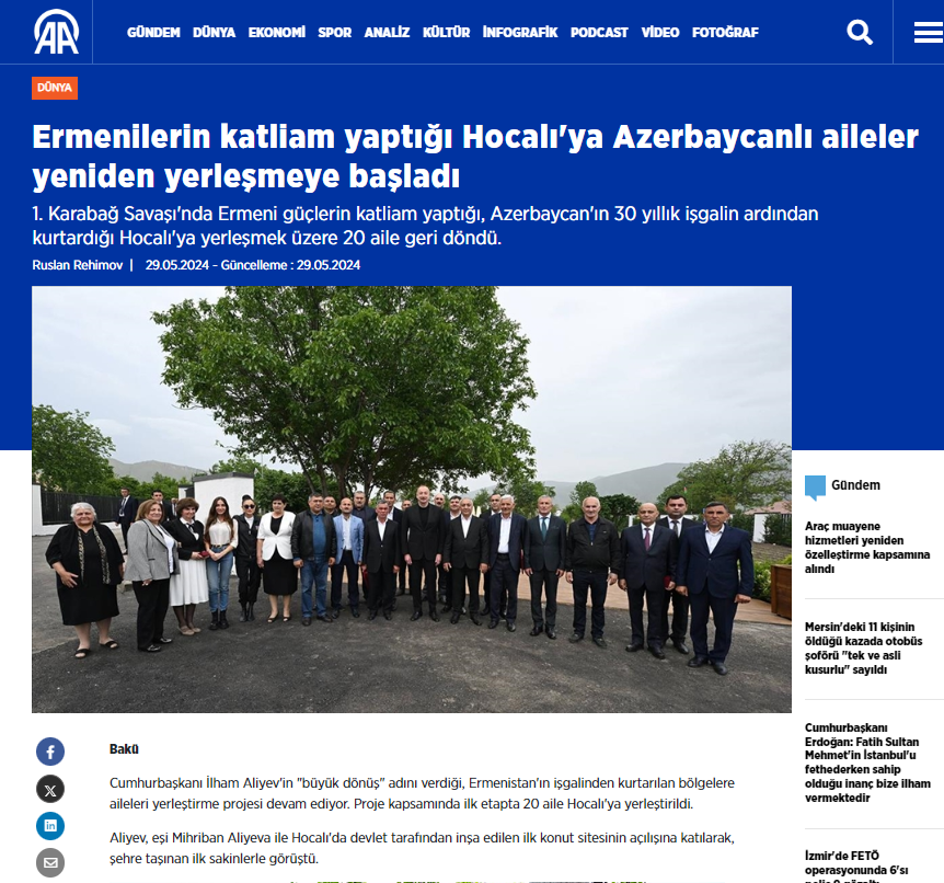 Top Turkish media cover President Ilham Aliyev and First Lady Mehriban Aliyeva's Khojaly visit (PHOTO)