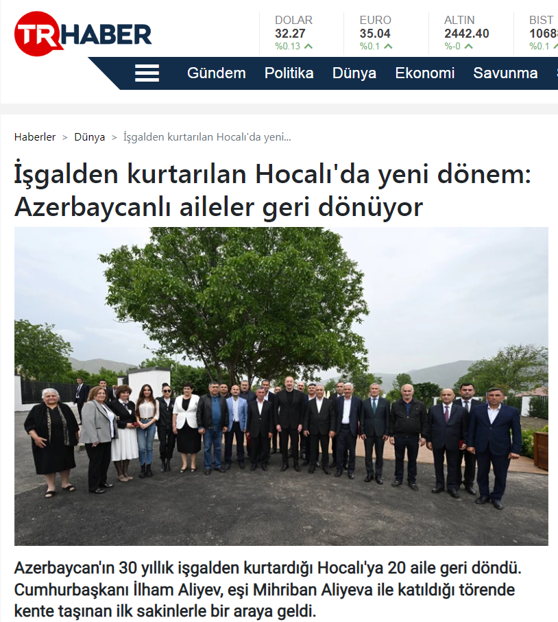 Top Turkish media cover President Ilham Aliyev and First Lady Mehriban Aliyeva's Khojaly visit (PHOTO)