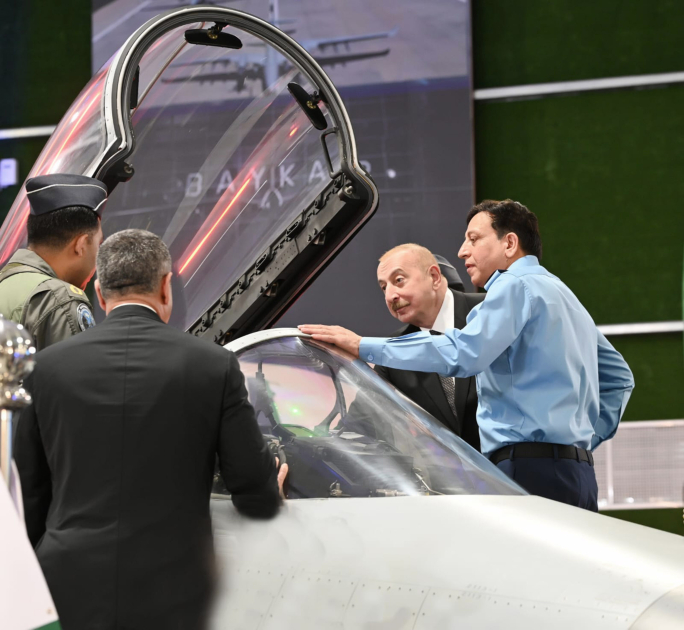 President Ilham Aliyev visits military exhibition at National Aerospace Science and Technology Park in Islamabad