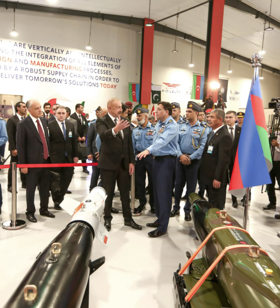 President Ilham Aliyev visits military exhibition at National Aerospace Science and Technology Park in Islamabad