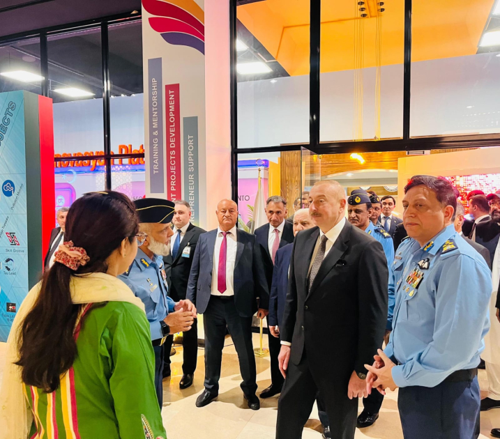 President Ilham Aliyev visits military exhibition at National Aerospace Science and Technology Park in Islamabad