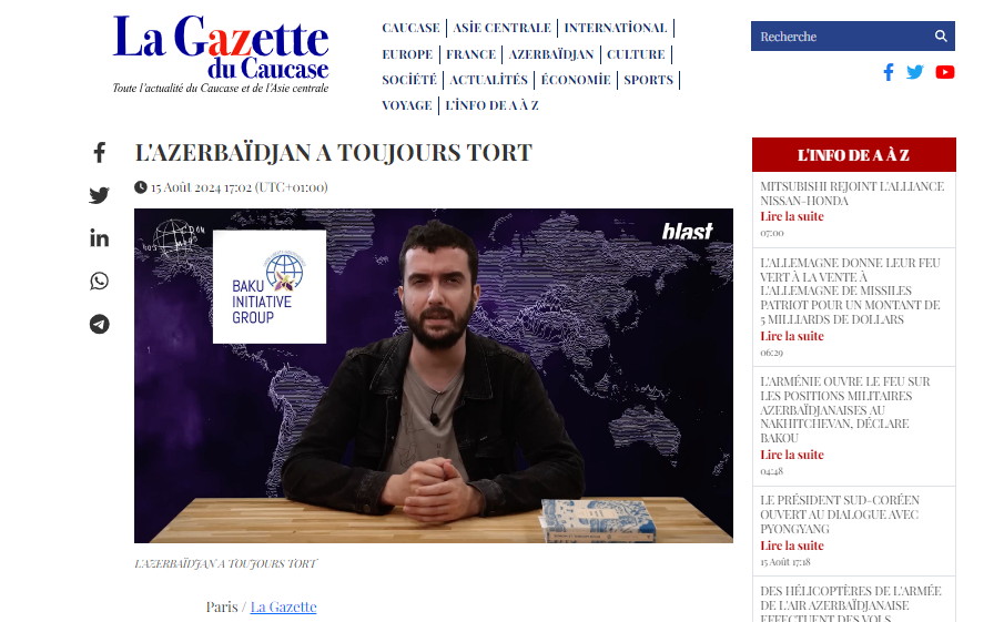 La Gazette du Caucase hits back at Blast's anti-Azerbaijani claims - French media sticks to old pro-Armenian narratives