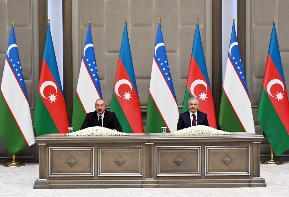 President Ilham Aliyev, President Shavkat Mirziyoyev make press statements (PHOTO/VIDEO)