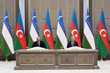 President Ilham Aliyev, President Shavkat Mirziyoyev make press statements (PHOTO/VIDEO)