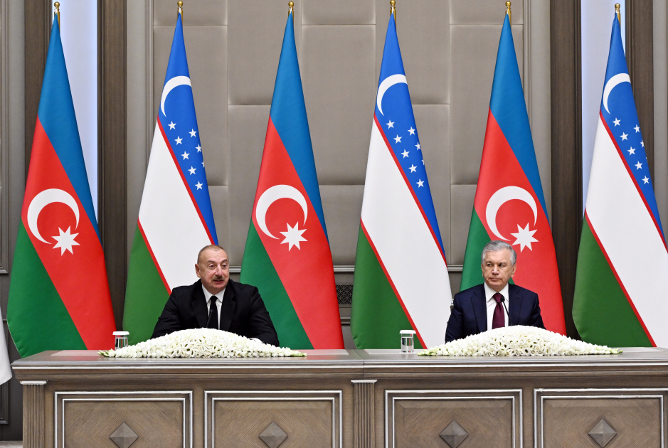 President Ilham Aliyev, President Shavkat Mirziyoyev make press statements (PHOTO/VIDEO)