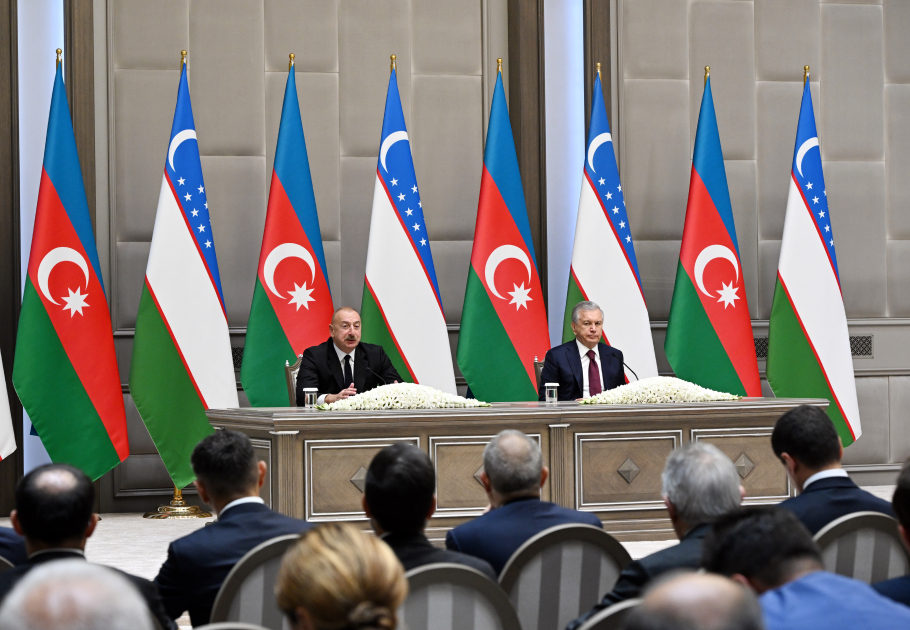 President Ilham Aliyev, President Shavkat Mirziyoyev make press statements (PHOTO/VIDEO)