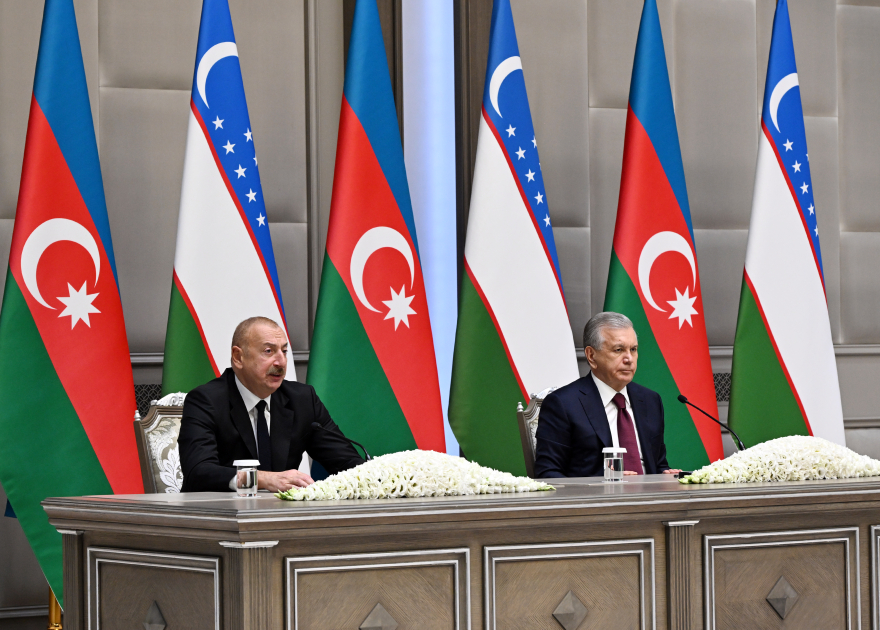 President Ilham Aliyev, President Shavkat Mirziyoyev make press statements (PHOTO/VIDEO)