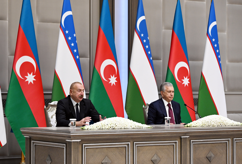 President Ilham Aliyev, President Shavkat Mirziyoyev make press statements (PHOTO/VIDEO)