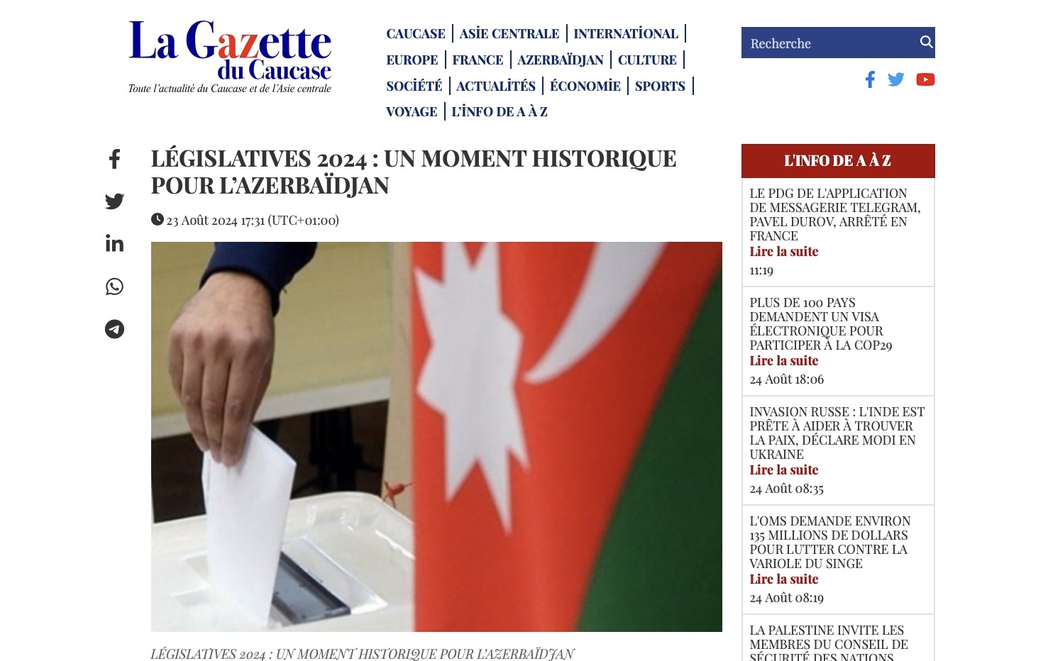 La Gazette du Caucase on Azerbaijan’s parliamentary elections: Baku won’t succumb to external provocations