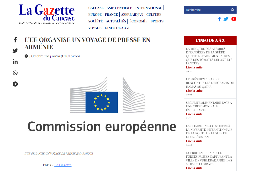 French La Gazette du Caucase slams EU for silence on Azerbaijani refugees while supporting Armenia