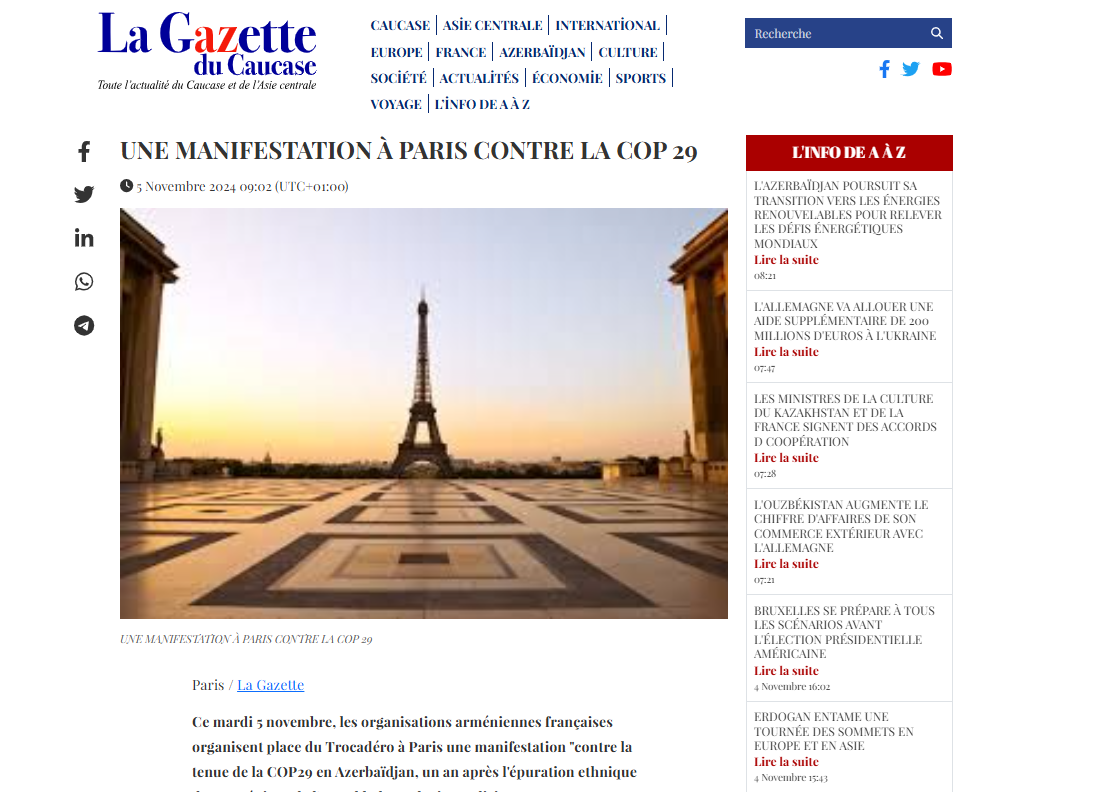 La Gazette du Caucase blasts France-backed pro-Armenian groups and media for their COP29 misinformation campaign