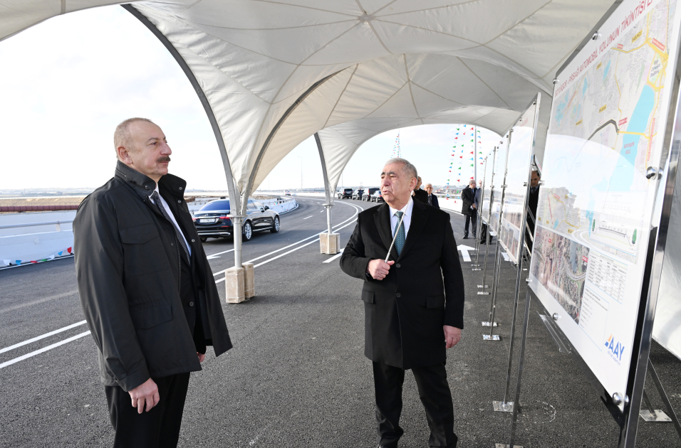 President Ilham Aliyev attends opening of new Boyukshor-Pirshagi highway (PHOTO/VIDEO)