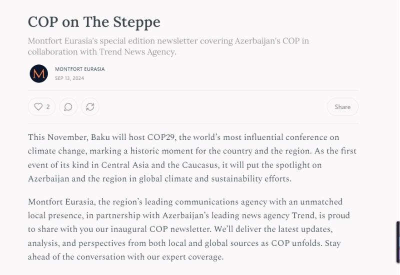 Inside COP29 in Baku: Trend and Montfort Eurasia launch new special project