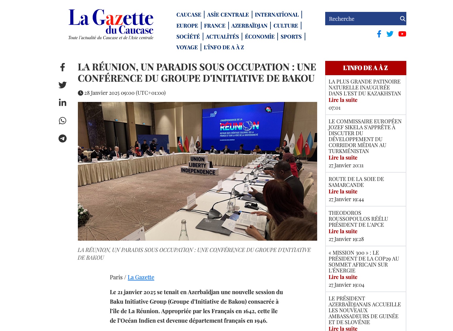 La Gazette du Caucase calls out French colonialism, praises Baku Initiative Group's advocacy for freedom