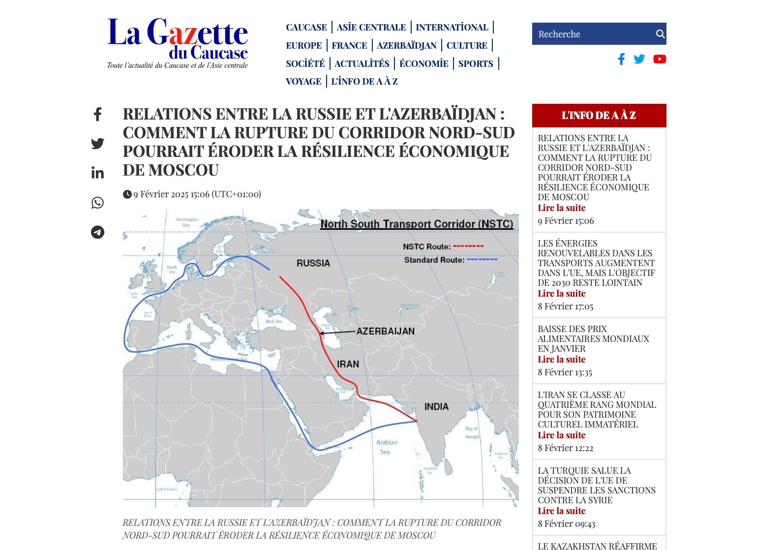 Azerbaijan as crucial gateway for Russia - La Gazette du Caucase on North-South Corridor's importance