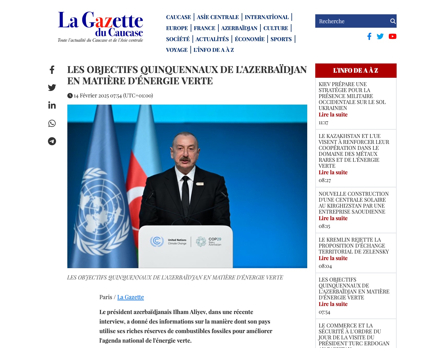 Azerbaijan's green energy transition - model for sustainability, says La Gazette du Caucase