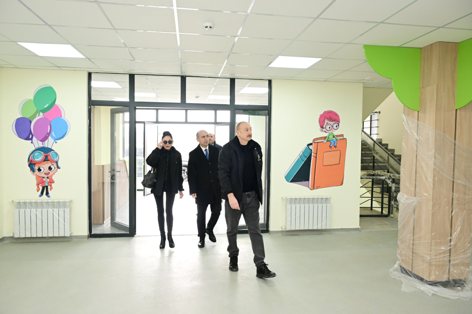 President Ilham Aliyev, First Lady Mehriban Aliyeva inspect construction progress at nursery-kindergarten No.1 in Aghdam (PHOTO)