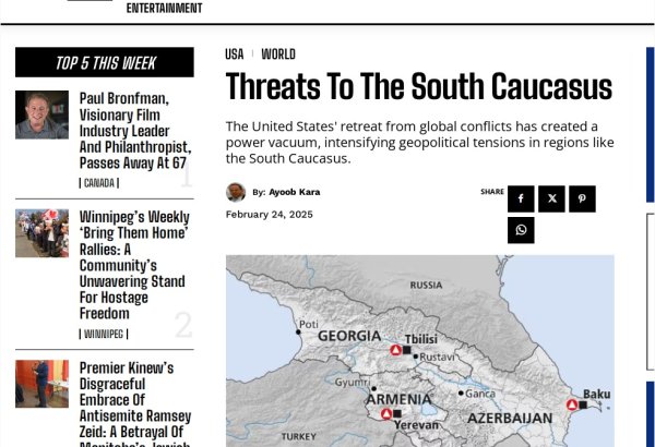 Canadian outlet features insightful article by Israeli expert on South Caucasus