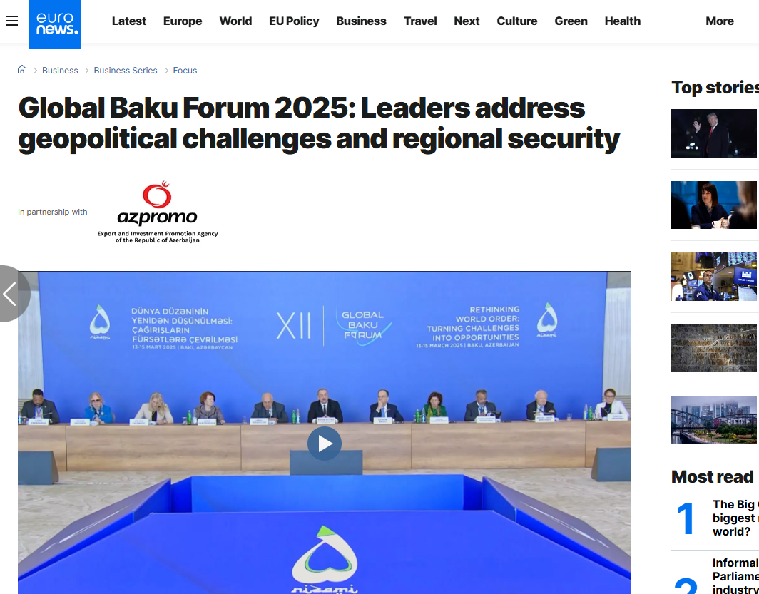 Euronews covers key takeaways from 12th Global Baku Forum in Azerbaijan