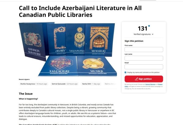 BC Canadian Azerbaijanis Society petitions to keep native language literature in libraries
