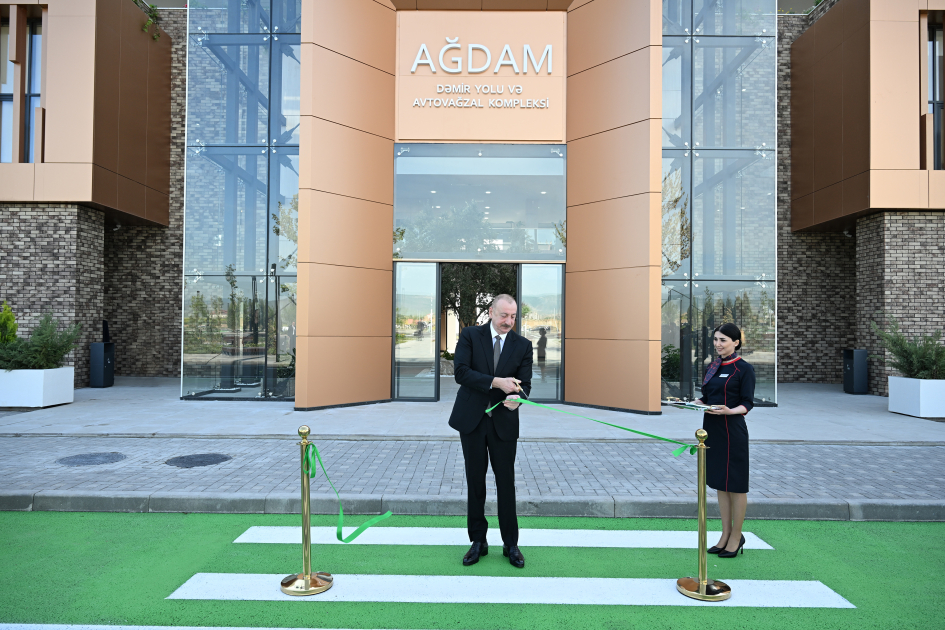 President Ilham Aliyev attends opening of Aghdam Railway and Bus Station Complex (PHOTO)