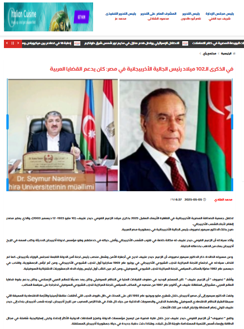 Egyptian media interviews Azerbaijani expert on Heydar Aliyev's legacy (PHOTO)