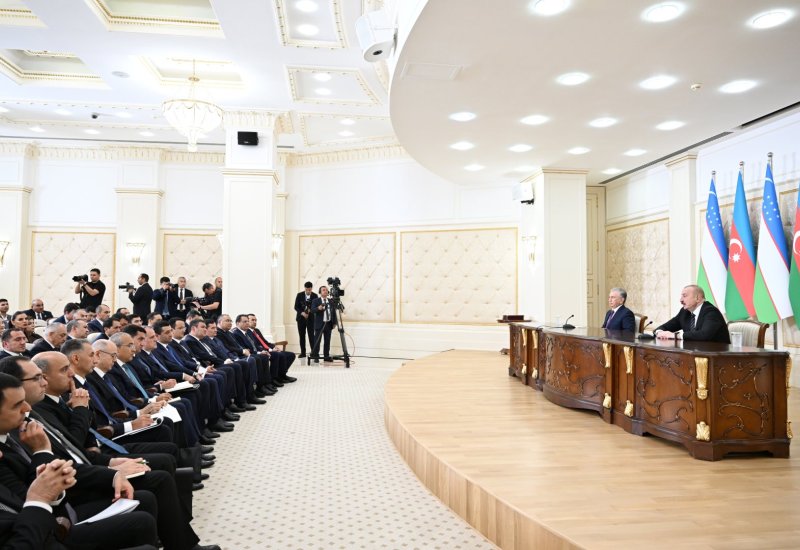 President Ilham Aliyev, President Shavkat Mirziyoyev make press statements (PHOTO)