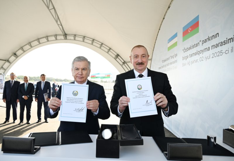 President Ilham Aliyev, President Shavkat Mirziyoyev lay foundation stone for "Uzbekistan" Park in Baku (PHOTO)