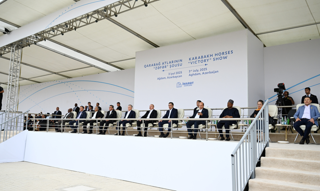 President Ilham Aliyev and ECO Summit participants watch "Victory" show of Karabakh horses at "Imarat" Complex in Aghdam (PHOTO/VIDEO)