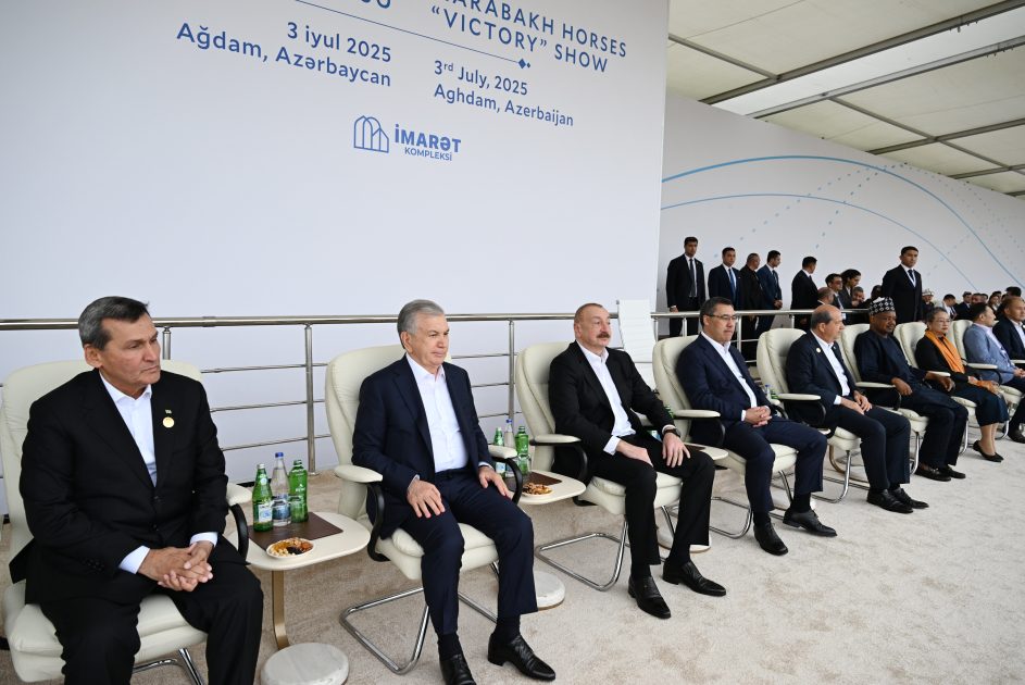 President Ilham Aliyev and ECO Summit participants watch "Victory" show of Karabakh horses at "Imarat" Complex in Aghdam (PHOTO/VIDEO)