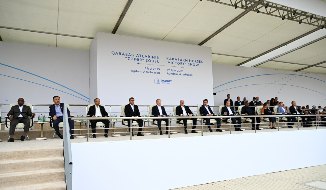 President Ilham Aliyev and ECO Summit participants watch "Victory" show of Karabakh horses at "Imarat" Complex in Aghdam (PHOTO/VIDEO)