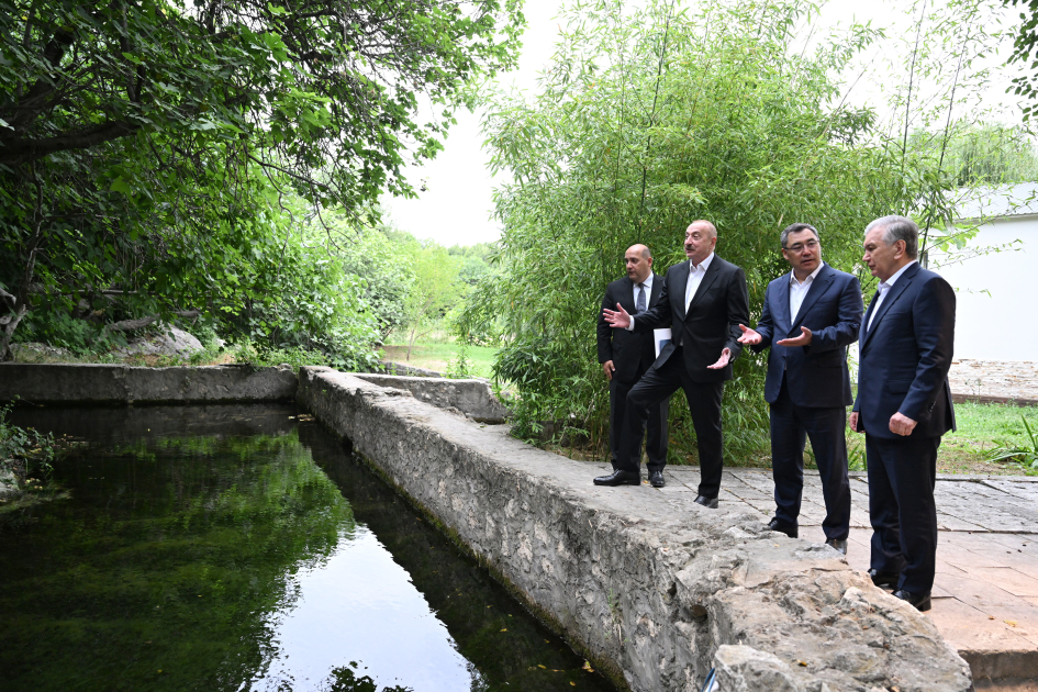 President Ilham Aliyev, Shavkat Mirziyoyev and Sadyr Japarov visit Shahbulag Castle in Aghdam (PHOTO)