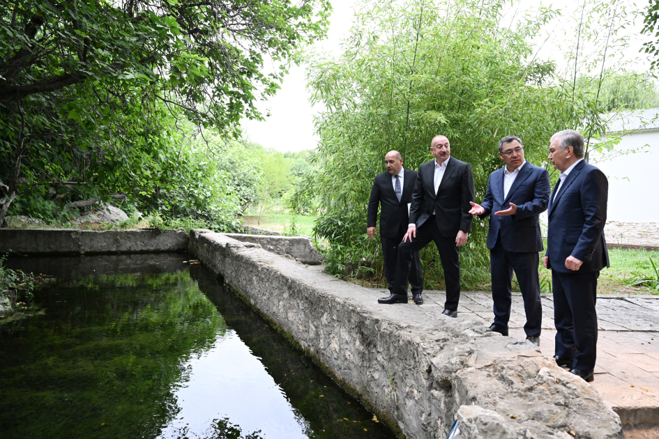 President Ilham Aliyev, Shavkat Mirziyoyev and Sadyr Japarov visit Shahbulag Castle in Aghdam (PHOTO)