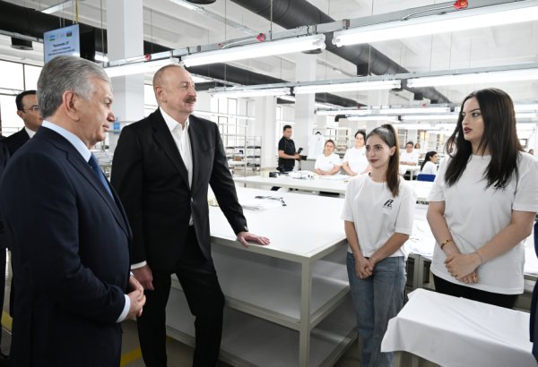 President Ilham Aliyev and President Shavkat Mirziyoyev review operations of Businesstex JV sewing factory in Khankendi (PHOTO/VIDEO)
