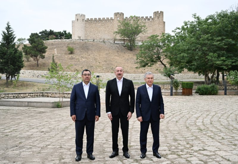 President Ilham Aliyev, Shavkat Mirziyoyev and Sadyr Japarov visit Shahbulag Castle in Aghdam (PHOTO)