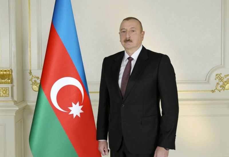 President Ilham Aliyev and ECO Summit partakers watch "Zafar" show of Karabakh horses at "Imarat" Complex in Aghdam