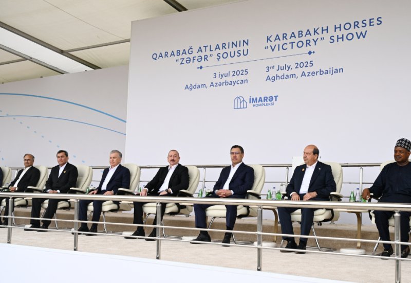 President Ilham Aliyev and ECO Summit participants watch "Victory" show of Karabakh horses at "Imarat" Complex in Aghdam (PHOTO)