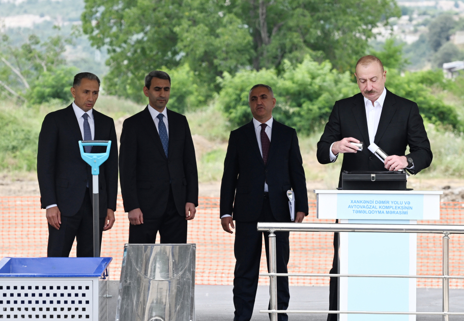 President Ilham Aliyev lays foundation stone of Khankendi Railway and Bus Terminal Complex (PHOTO/VIDEO)