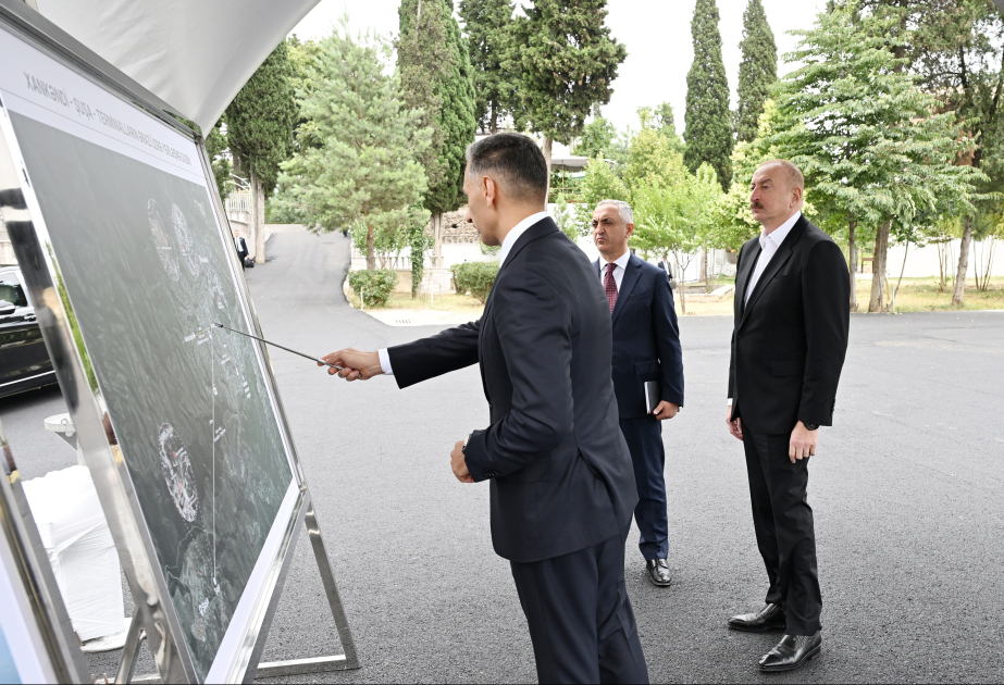 President Ilham Aliyev inspects site designated for Khankendi-Shusha cable car construction