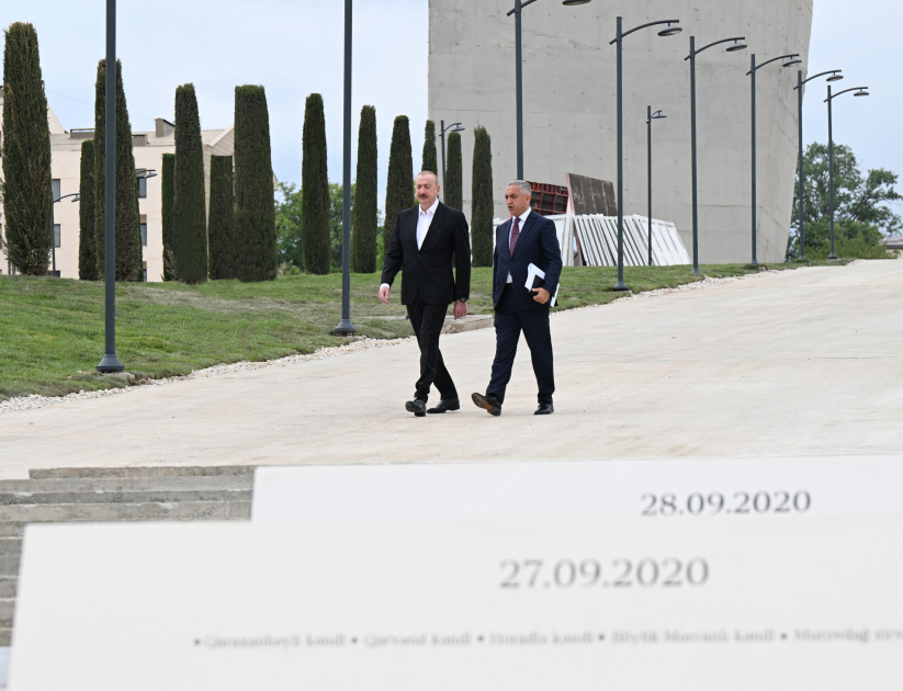 President Ilham Aliyev reviews construction works at Victory Park in Khankendi (PHOTO/VIDEO)